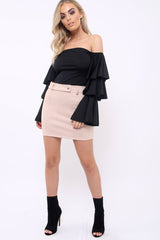 Nude Suedette Mini Skirt - Makinze-Skirts