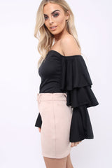 Nude Suedette Mini Skirt - Makinze-Skirts