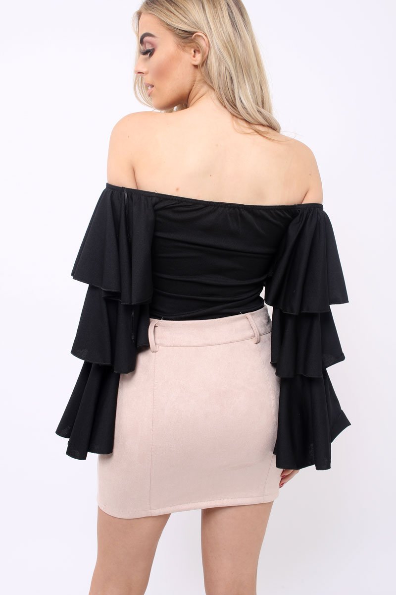 Nude Suedette Mini Skirt - Makinze-Skirts