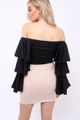 Nude Suedette Mini Skirt - Makinze-Skirts