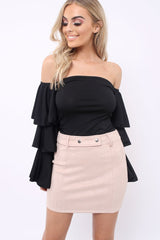 Nude Suedette Mini Skirt - Makinze-Skirts