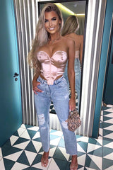 Nude Taffeta Sheen Finish Corset Top - Arami-Crop Tops