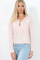 Nude Tie Front Blouse - Becky-Blouses