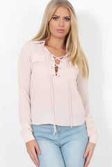 Nude Tie Front Blouse - Becky-Blouses
