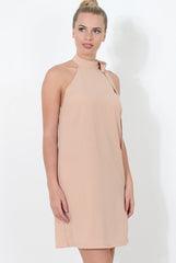 Nude Tie Neck Detail Shift Dress-FEYE-Dresses
