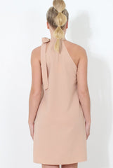 Nude Tie Neck Detail Shift Dress-FEYE-Dresses