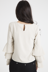Nude Triple Frill Sleeve Top - Clara-Tops