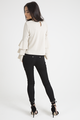 Nude Triple Frill Sleeve Top - Clara-Tops