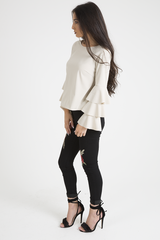 Nude Triple Frill Sleeve Top - Clara-Tops