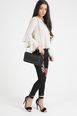 Nude Triple Frill Sleeve Top - Clara-Tops