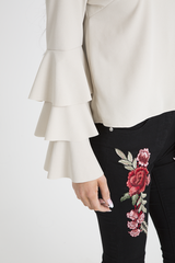 Nude Triple Frill Sleeve Top - Clara-Tops