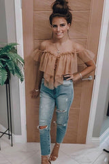 Nude Tulle Ruffle Bodysuit - Irelia-Bodysuits