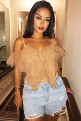 Nude Tulle Ruffle Bodysuit - Irelia-Bodysuits