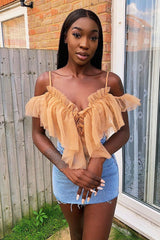 Nude Tulle Ruffle Bodysuit - Irelia-Bodysuits