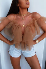 Nude Tulle Ruffle Bodysuit - Irelia-Bodysuits