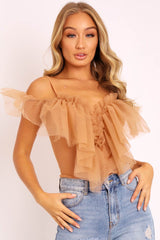 Nude Tulle Ruffle Bodysuit - Irelia-Bodysuits