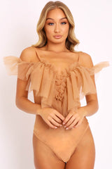 Nude Tulle Ruffle Bodysuit - Irelia-Bodysuits