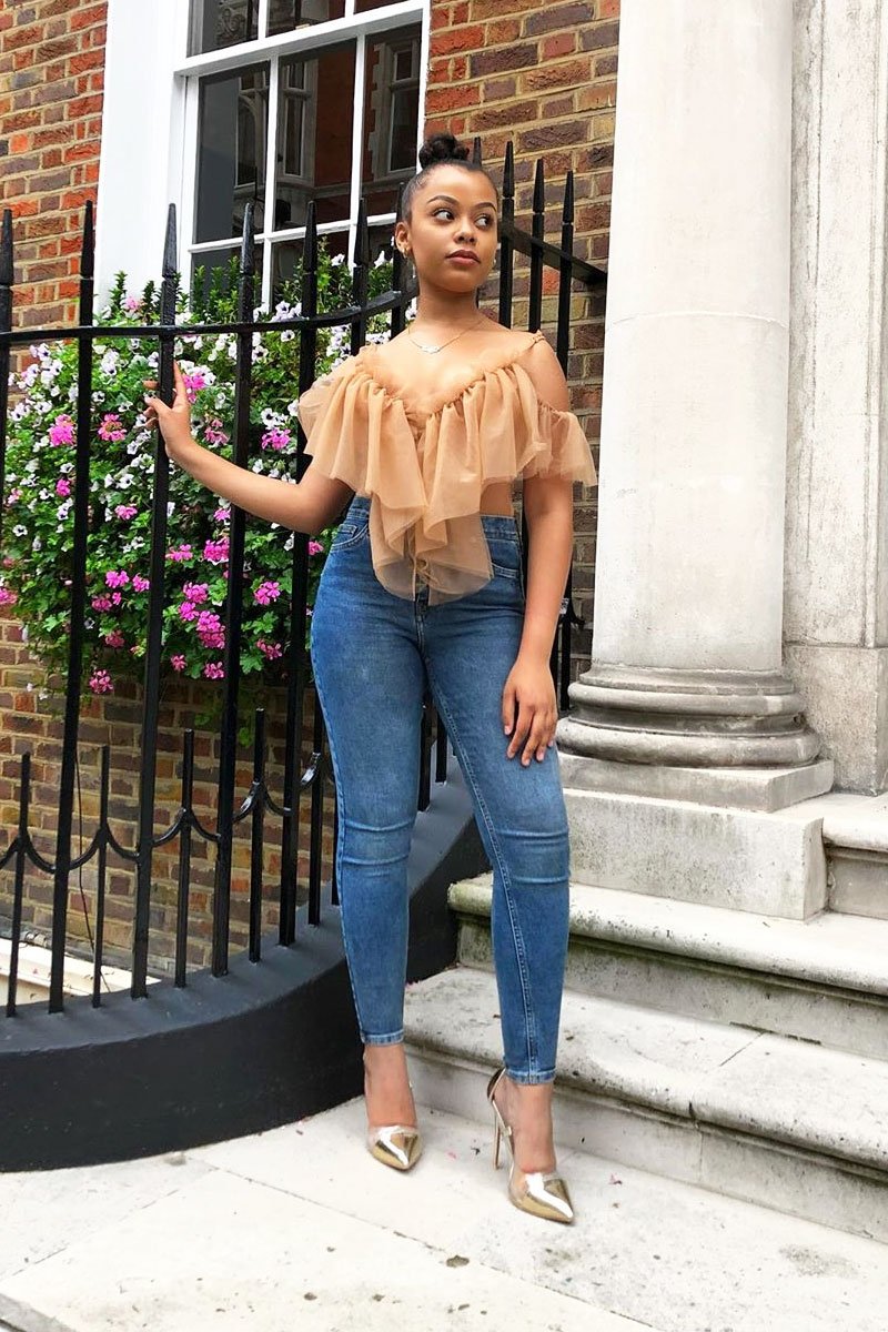 Nude Tulle Ruffle Bodysuit - Irelia-Bodysuits