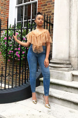 Nude Tulle Ruffle Bodysuit - Irelia-Bodysuits