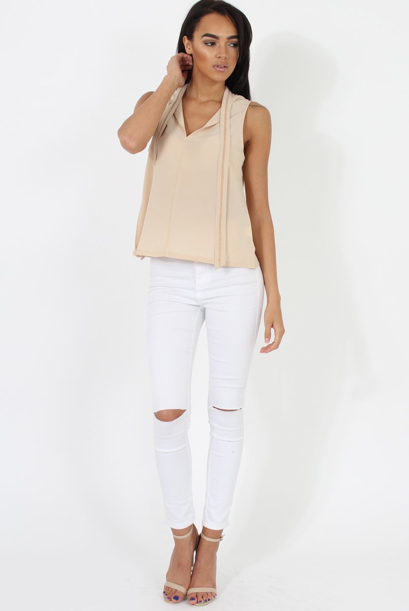Nude V Front Tie Neck Top - Kennedy-Tops