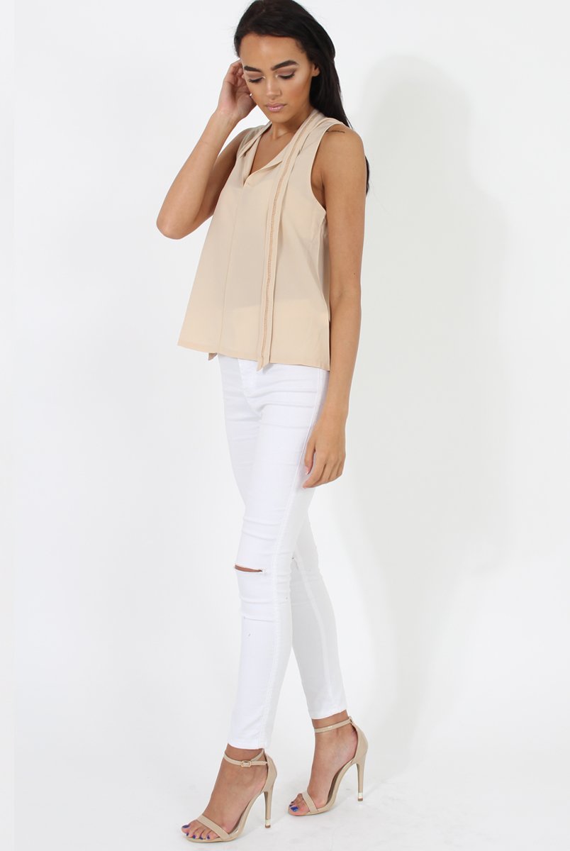 Nude V Front Tie Neck Top - Kennedy-Tops