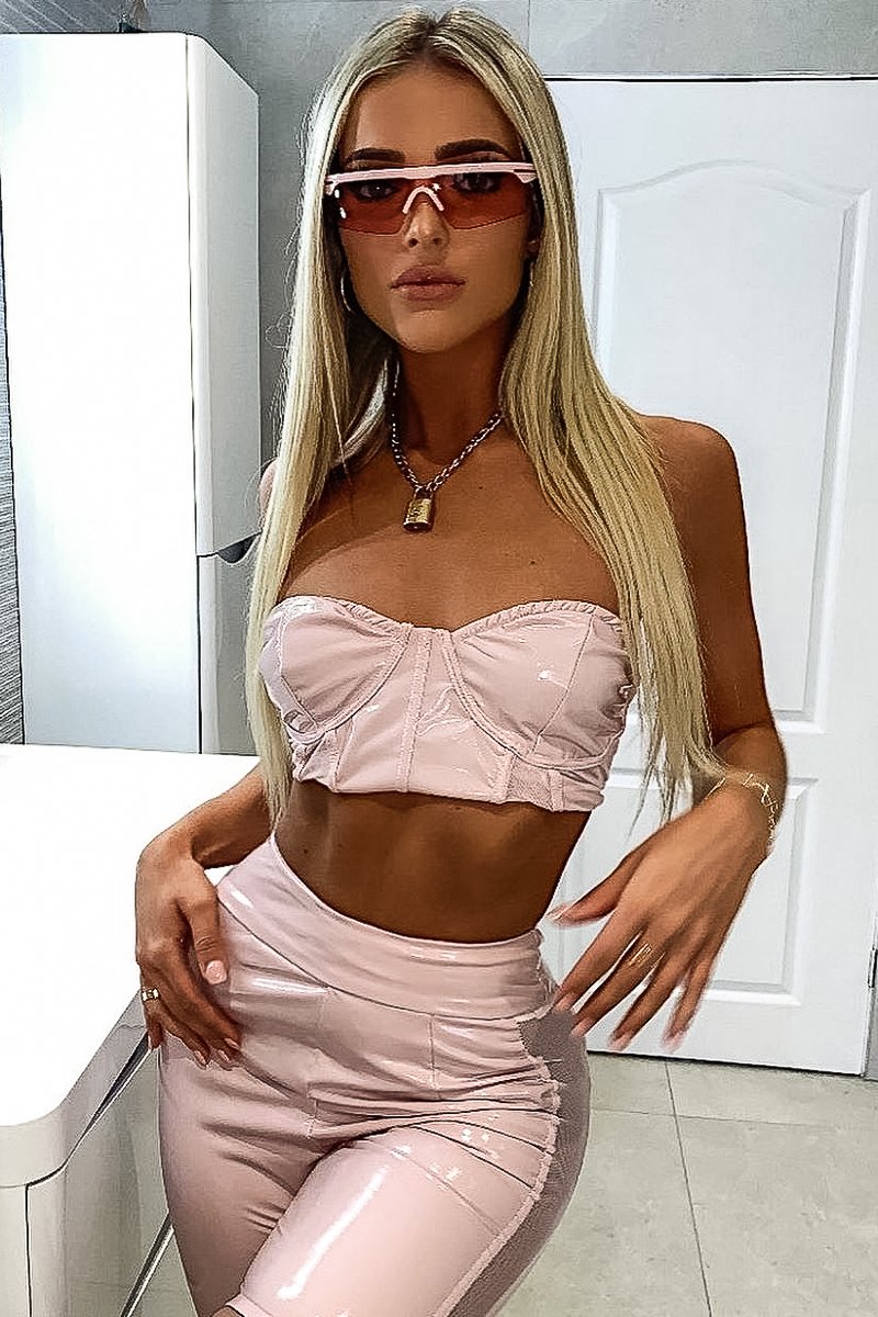 Nude Vinyl Bandeau Cycling Shorts Co-Ord - Giselle-Co-ords