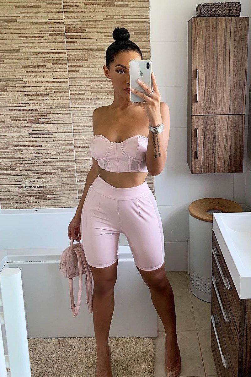 Nude Vinyl Bandeau Cycling Shorts Co-Ord - Giselle-Co-ords