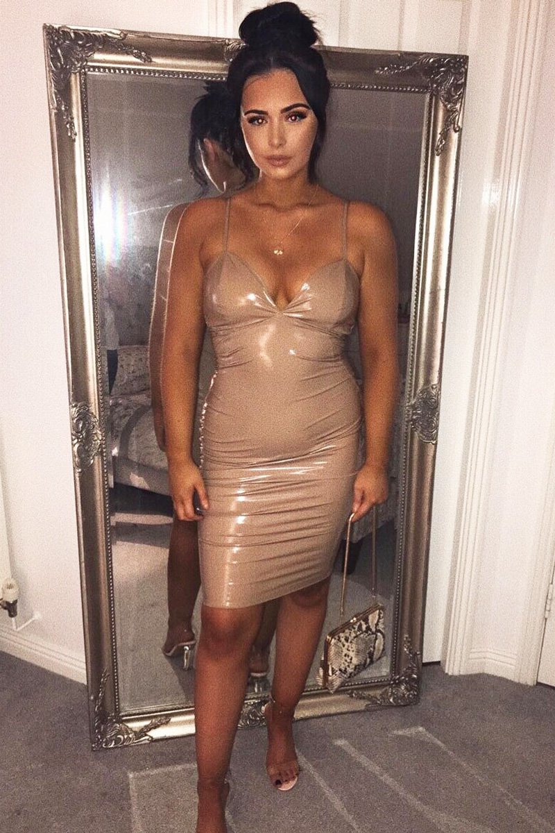 Nude Vinyl Plunge Midi Dress - Manuela-Dresses