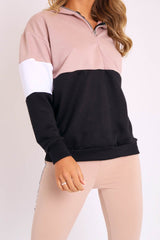 Nude White Black Stripe Zip Front Hoodie - Tyra-Hoodies