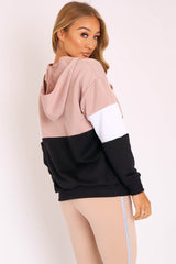 Nude White Black Stripe Zip Front Hoodie - Tyra-Hoodies
