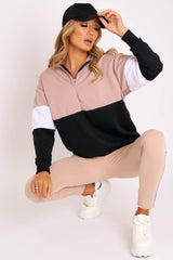 Nude White Black Stripe Zip Front Hoodie - Tyra-Hoodies
