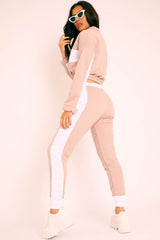 Nude White Stripe Cuff Bottom Tracksuit Co-ord - Nadie-Tracksuits