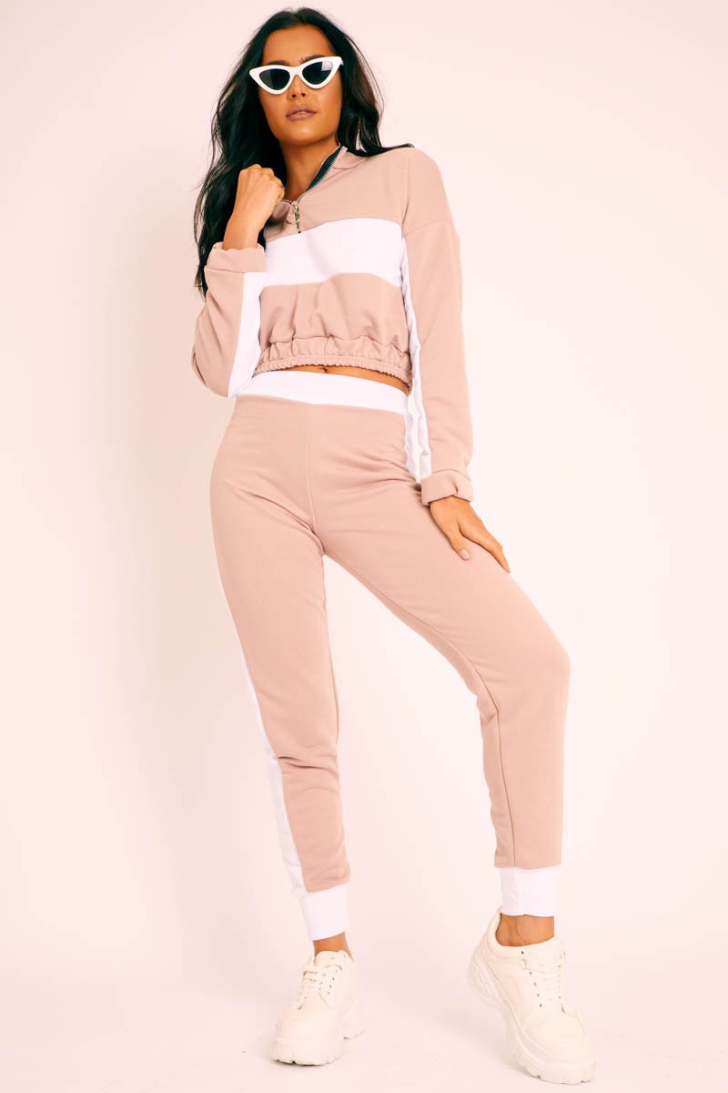 Nude White Stripe Cuff Bottom Tracksuit Co-ord - Nadie-Tracksuits