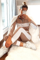 Nude White Stripe Cuff Bottom Tracksuit Co-ord - Nadie-Tracksuits