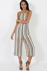 Nude & White Stripe Culotte Jumpsuit - Josephine-Jumpsuits