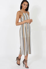 Nude & White Stripe Culotte Jumpsuit - Josephine-Jumpsuits