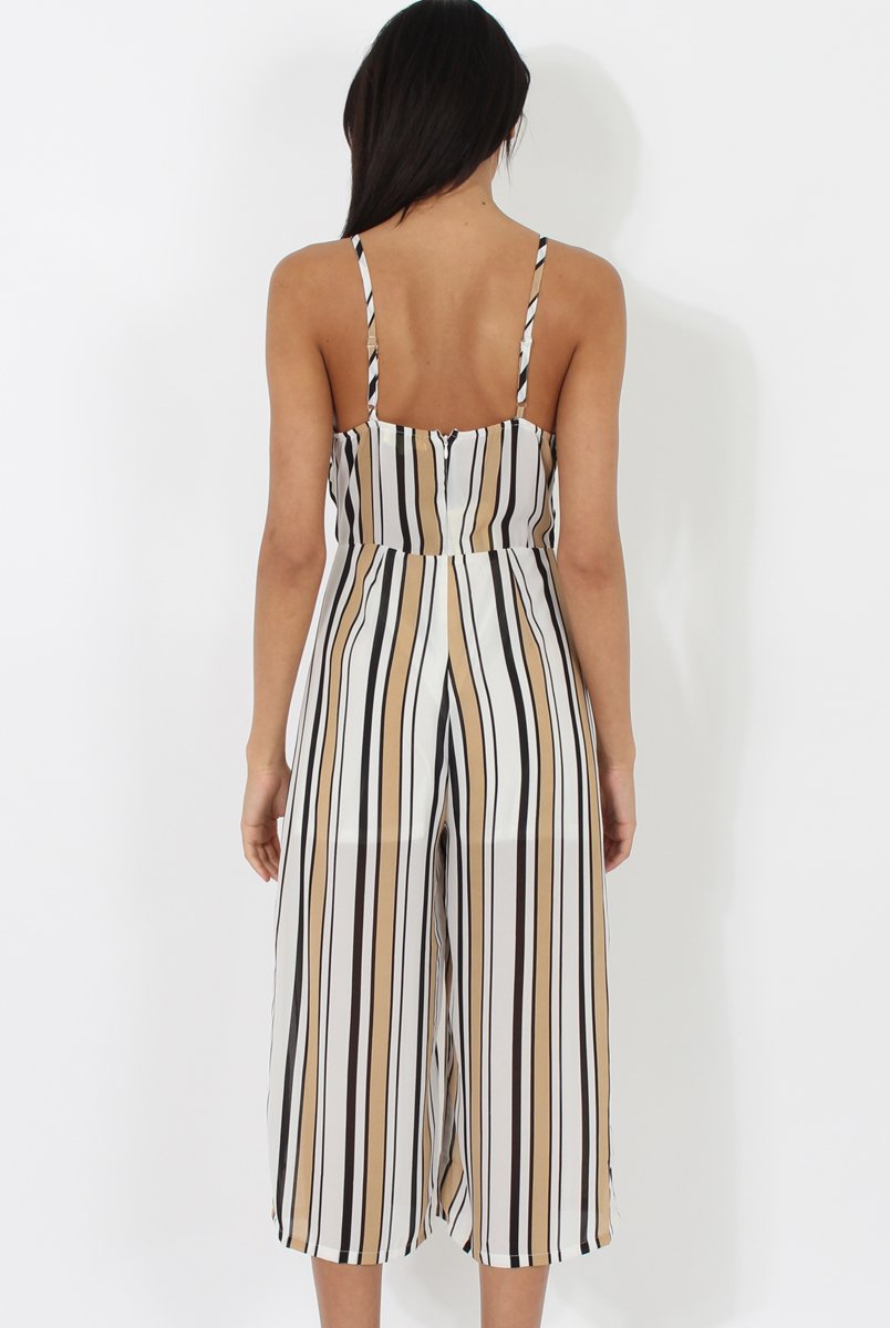 Nude & White Stripe Culotte Jumpsuit - Josephine-Jumpsuits