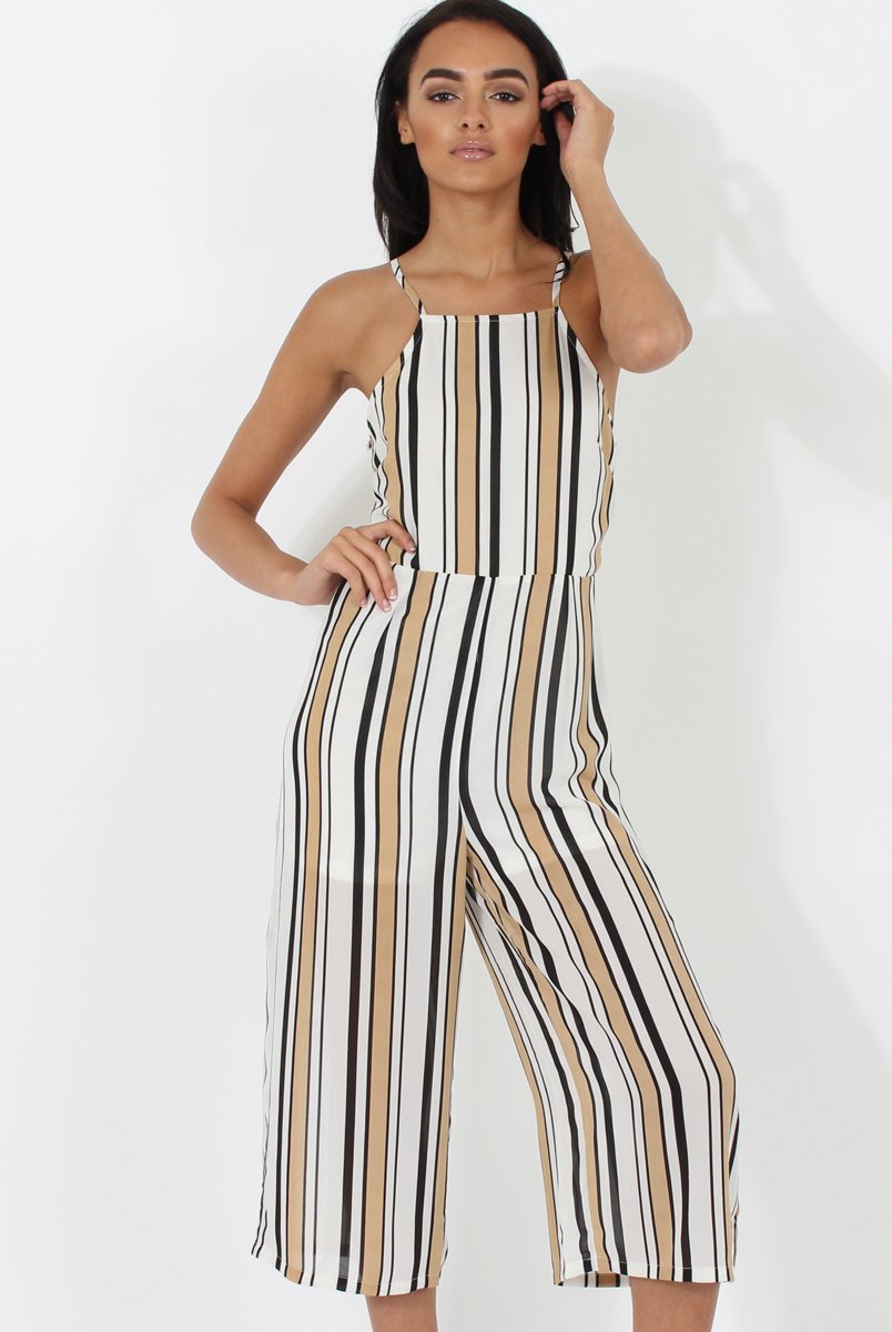 Nude & White Stripe Culotte Jumpsuit - Josephine-Jumpsuits