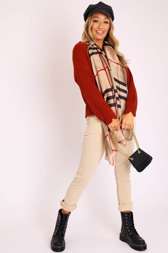 Nude White Stripe Tapered Pocket Detail Trousers - Priyah