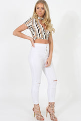 Nude & White Wrap Around Choker Top - Audrey-Tops