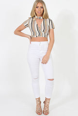 Nude & White Wrap Around Choker Top - Audrey-Tops