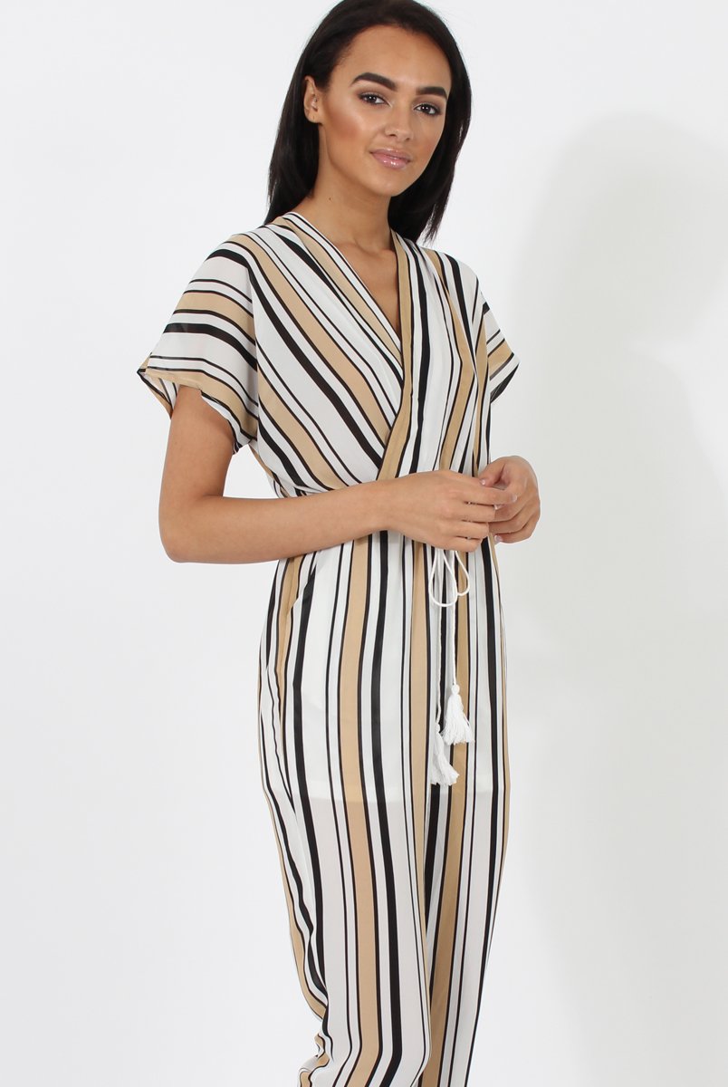 Nude & White Wrap Around Jumpsuit - Alma-Jumpsuits