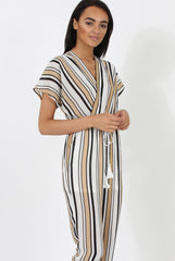 Nude & White Wrap Around Jumpsuit - Alma-Jumpsuits