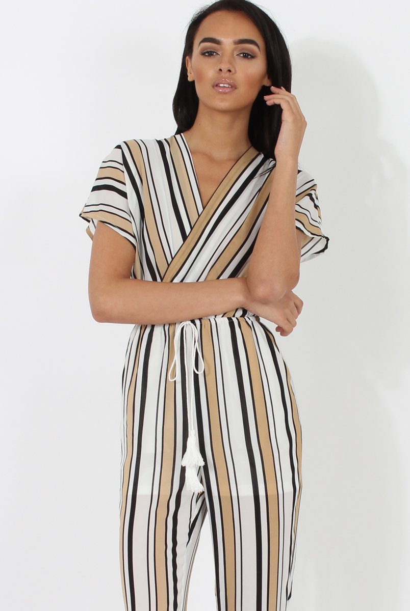 Nude & White Wrap Around Jumpsuit - Alma-Jumpsuits