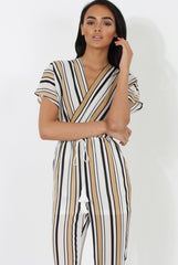 Nude & White Wrap Around Jumpsuit - Alma-Jumpsuits