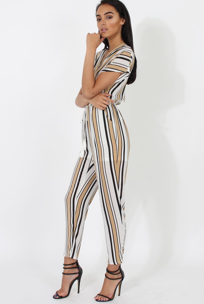 Nude & White Wrap Around Jumpsuit - Alma-Jumpsuits