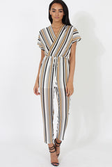 Nude & White Wrap Around Jumpsuit - Alma-Jumpsuits