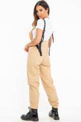 Nude Woven Leather Eyelet Detail Cuffed Dungarees - Sigrid-Jumpsuits