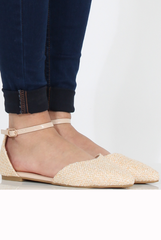 Nude Woven Pointed Flat Shoes - Kelsa-Shoes