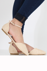 Nude Woven Pointed Flat Shoes - Kelsa-Shoes